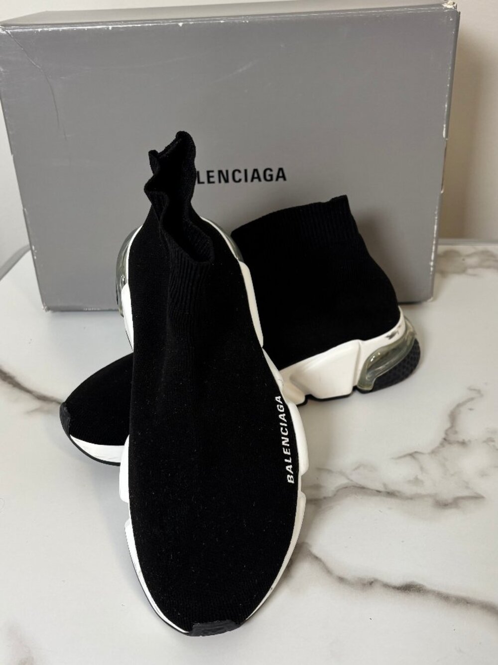 Balenciaga Speed Trainers Black White Womens 7